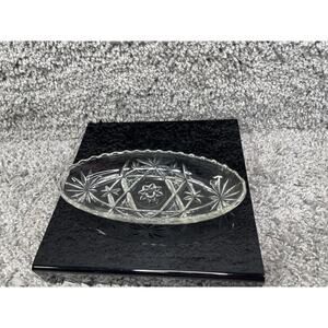Oval Shape Presscut Starburst Clear Glass Relish Candy Dish Scallop Rim 1"X8.5"